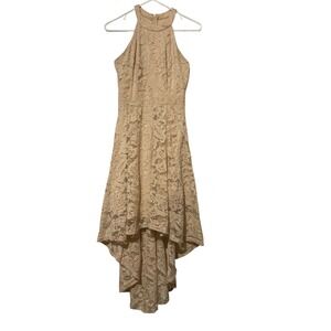 Dressystar Champagne Beige Y2K Lace Halter High Low Cocktail Dress Small